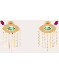 Carolina Neves - Emerald & Ruby Evil Eye Fringe Stud Earrings - Lyst