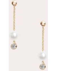 POPPY FINCH - Diamond & Pearl Linear Drop Earrings 14k Gold - Lyst