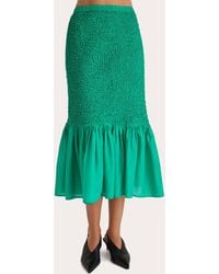 Merlette - Miyu Smocked Voile Ruffle-Hem Midi Skirt - Lyst