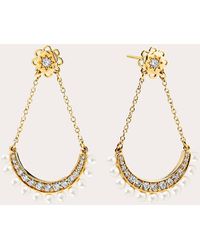 Syna - Diamond & Pearl Mogul Drop Earrings - Lyst