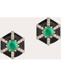 Goshwara - Queen 18K Enamel Emerald And Diamond Stud Earrings - Lyst