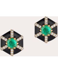 Goshwara - Emerald & Diamond Hexagon Stud Earrings - Lyst