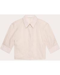 Helmut Lang - Sheer Stripe Articulated Crop Button-Up Top - Lyst