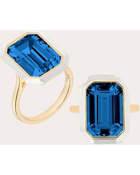 Goshwara - London Topaz & White Enamel Emerald-cut Ring 18k Gold - Lyst