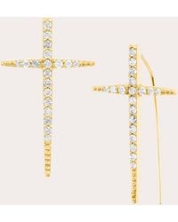 Sheryl Lowe - Diamond Pavé Cross Hook Drop Earrings - Lyst