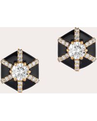 Goshwara - Diamond & Enamel Hexagon Stud Earrings 18k Gold - Lyst