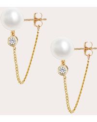 POPPY FINCH - Diamond & Pearl Chain-drop Stud Earrings 14k Gold - Lyst