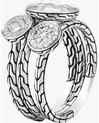 John Hardy Dot Hammered Silver Pavé Diamond Ring - Metallic