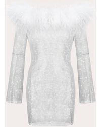 Santa Brands - Rhinestone Feather Off-shoulder Mini Dress - Lyst