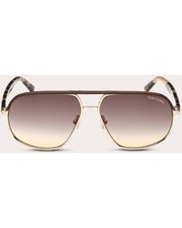 Tom Ford - Shiny Rose Havana & Brown Gradient T-logo Pilot Sunglasses - Lyst