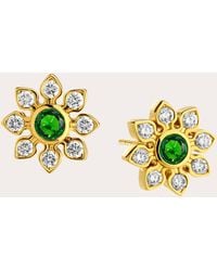 Syna - Emerald & Diamond Mogul Flower Stud Earrings - Lyst