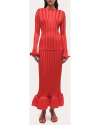 Jonathan Simkhai - Hollis Textured Stripe Flared Midi Skirt - Lyst