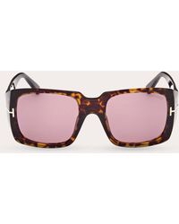 Tom Ford - Shiny Tokyo Tortoise & Rose Eco T-logo Square Sunglasses - Lyst