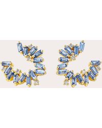 Suzanne Kalan - Bold Burst Light Sapphire Sideways Mini Hoop Earrings 18k Gold - Lyst