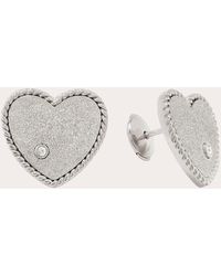 Yvonne Léon - Diamond & 9k White Gold Glitter Heart Stud Earrings - Lyst
