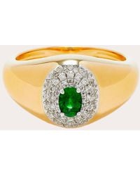 Yvonne Léon - Emerald & Diamond Pompadour Pierre Mini Signet Ring 18k Gold - Lyst