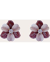 Casa Castro - Mother Nature Quartz & Angel Skin Plum Aventurine Flower Stud Earrings 18k Gold - Lyst