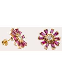 Yi Collection - Diamond & Ruby Daisy Stud Earrings 18k Gold - Lyst