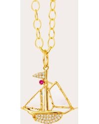 Syna - Diamond & Mother Of Pearl Boat Charm Pendant - Lyst
