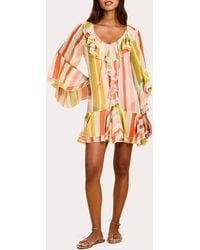 mestiza - Bimini Stripe Chiffon Ruffle Kaftan Mini Dress Polyester - Lyst
