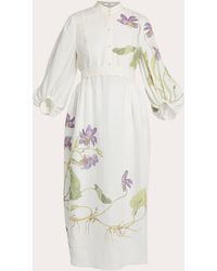 Erdem - Belted Floral Print Linen Midi Dress - Lyst