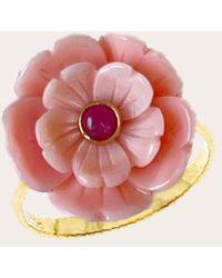 Casa Castro - Mother Nature Ruby & Queen Mother Of Pearl Flower Ring - Lyst