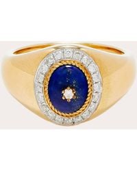 Yvonne Léon - Lapis Lazuli & Diamond Pompadour Cabochon Mini Signet Ring - Lyst