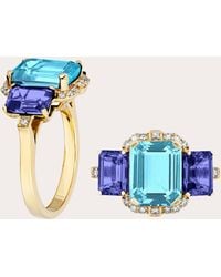 Goshwara - Blue Topaz & Tanzanite Tri-stone Emerald-cut Ring - Lyst