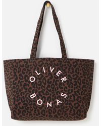 Oliver Bonas - Leopard Print Logo Fabric Tote Shopper Bag - Lyst
