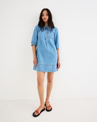 Oliver Bonas - Frill Collar Denim Mini Dress, Size 10 - Lyst