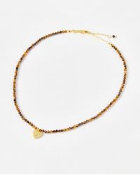 Oliver Bonas - Hestia Tiger's Eye & Engraved Heart Charm Beaded Pendant Necklace - Lyst