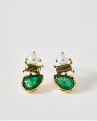 Oliver Bonas - Bobby Stone & Faux Pearl Stud Earrings - Lyst