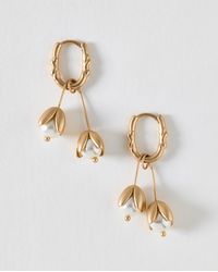 Oliver Bonas - Mara Faux Pearl Seed Pod Drop Hoop Earrings - Lyst