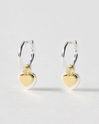Oliver Bonas - Callie Double Heart Charm Silver & Hoop Earrings - Lyst