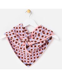 Oliver Bonas - Pink & Brown Checked Knitted Triangle Scarf - Lyst