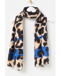 Oliver Bonas - Leopard Print & Blue Stripe Midweight Scarf - Lyst