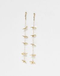 Oliver Bonas - Juniper Faux Pearl Flower Chain Gold Drop Earrings - Lyst