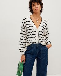 Oliver Bonas - Wavy Stripe Black & White Knitted Cardigan, Size 10 - Lyst