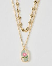 Oliver Bonas - Noelle Flower Oval Charm Double Row Necklace - Lyst