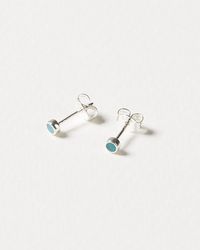 Oliver Bonas - Nettie Mini Turquoise & Silver Stud Earrings - Lyst