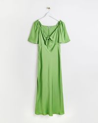 Oliver Bonas - Green Satin Wrap Midi Dress, Size 6 - Lyst