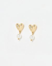 Oliver Bonas - Olwen Shiny Tone Heart & Faux Pearl Drop Earrings - Lyst