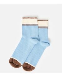 Oliver Bonas - Light & Brown Ribbed Ankle Socks - Lyst