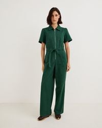 Oliver Bonas - Denim Zip Up Short Sleeve Jumpsuit, Size 6 - Lyst