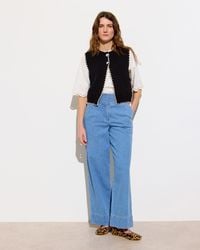 Oliver Bonas - Blue Chambray Basque Wide Leg Trousers, Size 6 - Lyst