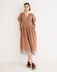 Oliver Bonas - Mocha & Cream Broderie V-neck Midi Dress, Size 10 - Lyst