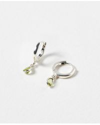 Oliver Bonas - Auden Tiny Teardrop Green Peridot & Silver Huggie Earrings - Lyst