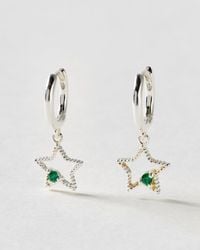 Oliver Bonas - Eris Textured Star Charm Cubic Zirconia Inlay Hoop Drop Earrings - Lyst