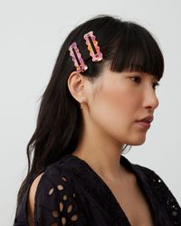 Oliver Bonas - April Marble Pink & Orange Wavy Hair Clips Set Of Two - Lyst