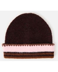 Oliver Bonas - Chocolate & Pink Striped Knitted Beanie Hat - Lyst